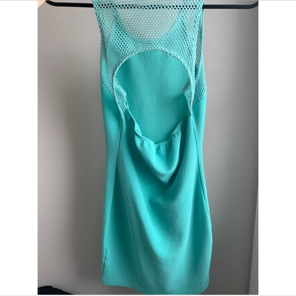 ✨ VIZIO USA OPEN-BACK MIDI BODYCON DRESS - SIZE: USA M - TURQUOISE - Picture 3 of 5